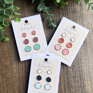 Customized Faux Leather Stud Earrings - 3 Pack