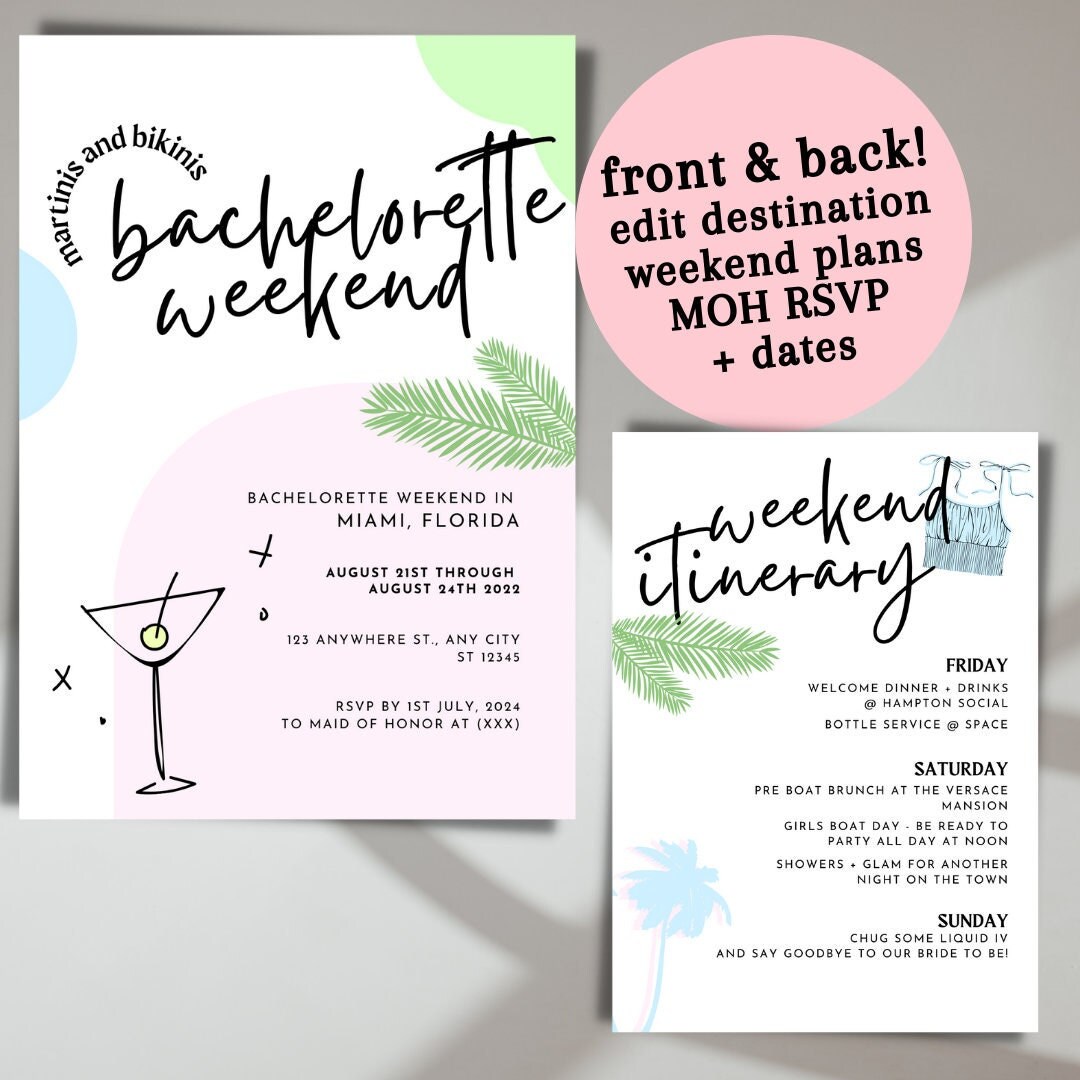 Martinis and Bikinis Bachelorette Invite Digital Template Etsy