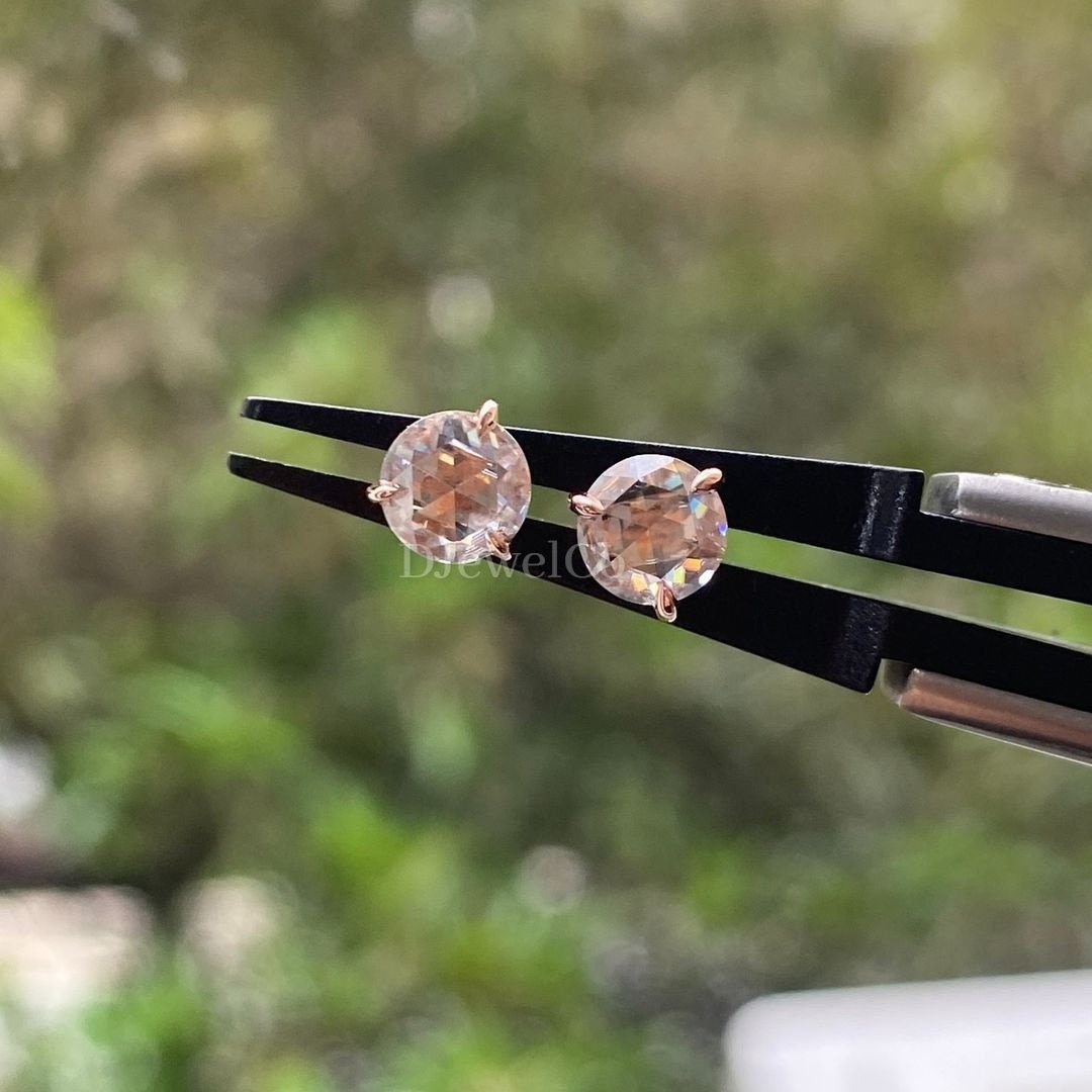 Earrings, Round Studs Pink Peach Blush Post Earrings, 10K