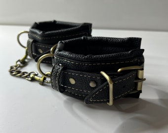 BDSM Luxury Hand-Crafted Vegan Leather Wrist Ankle Handcuffs Bondage Restraints Gear