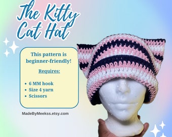 Kitty Cat Hat Pattern | Crochet Pattern Cat Ear Beanie PDF Pattern