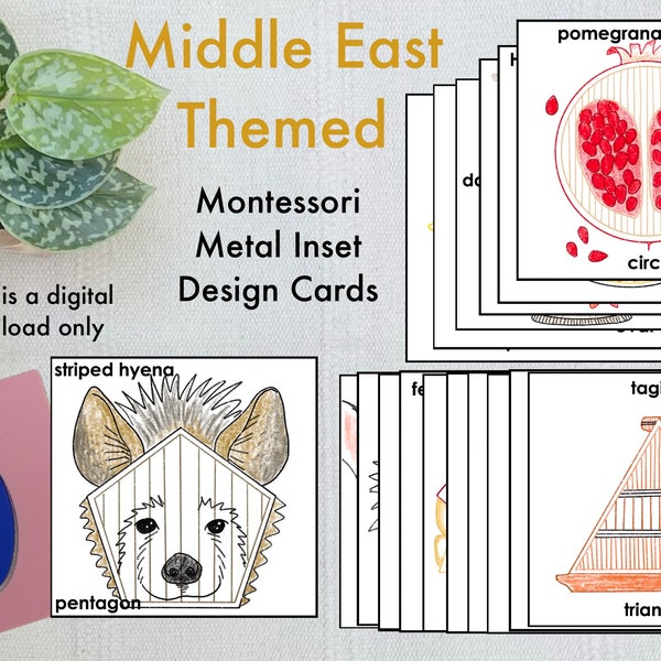 Montessori Metall Inset Design Karten - Naher Osten thematisiert - Erweiterung für Kontinentstudie