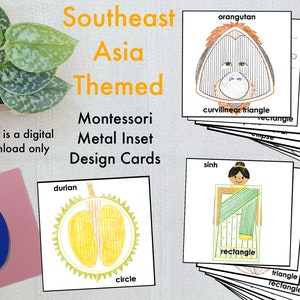 Estudio continental de diseños de inserciones de metal Montessori del sudeste asiático