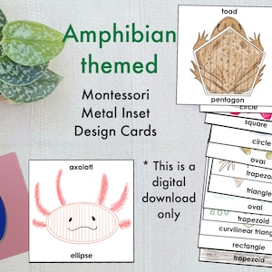 Schede di design a tema anfibio con inserti in metallo Montessori
