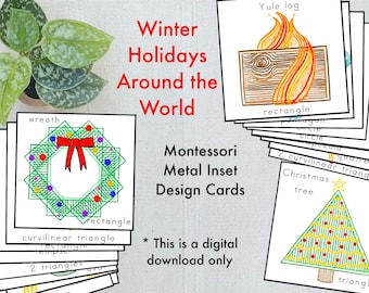 Montessori Metal Inset Design Cards - Winter Holidays Around the World