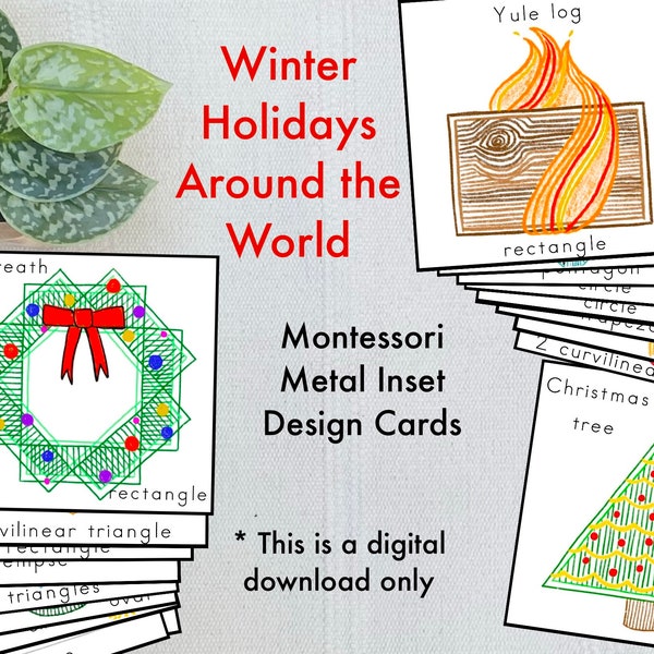 Montessori Metal Inset Design Cards - Winter Holidays Around the World