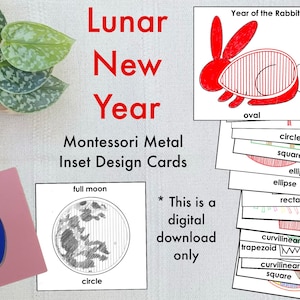Tarjetas con diseño de inserción de metal Montessori - Año Nuevo Lunar
