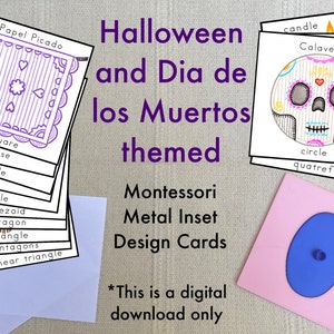 Cartões de design com inserção de metal Montessori - com tema Halloween e Dia de los Muertos