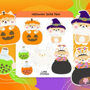 Halloween Shiba Inu Digital Stickers | GoodNotes File| Kawaii | Boba | Individual PNGs | GoodNotes & iPad | Digital Bullet Journal | Instant