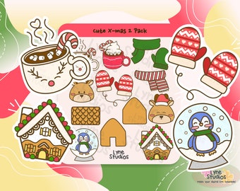 Cute Penguin Christmas Stickers | Kawaii Holiday Clipart (PNG Digital Download)