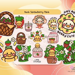 Cute Strawberry Duck Digital Stickers | GoodNotes File | Kawaii | Boba | iPad & GoodNotes | Digital Bullet Journal | Individual PNGs