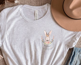 Bunny Pocket Shirt| Easter Shirt| Spring Shirt| Bunny Lover Shirt| Rabbit Shirt| Drawn Pocket T-shirt| Floral Shirt| Bunny Graphic Tee