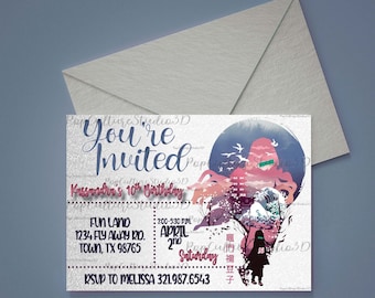 Tema de anime, invitación de fiesta de cumpleaños, hecho a pedido, archivo digital
