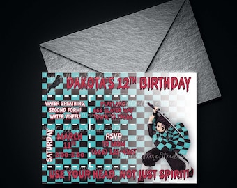Tema de anime, invitación de fiesta de cumpleaños, hecho a pedido, archivo digital