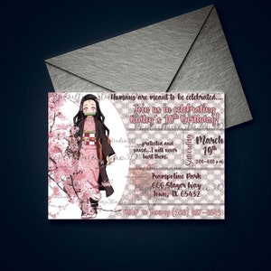 Editable Demon Sister Birthday Invitation – Pink Anime Party Template | Instant Download via Corjl