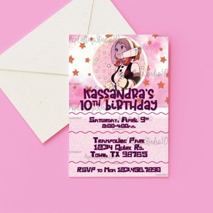 Editable Gravity Girl Birthday Invitation 3 – Pink Anime Party Template | Instant Download via Corjl