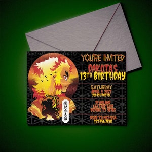 Editable Flame Slayer Birthday Invitation – Red and Gold Anime Party Template | Instant Download via Corjl