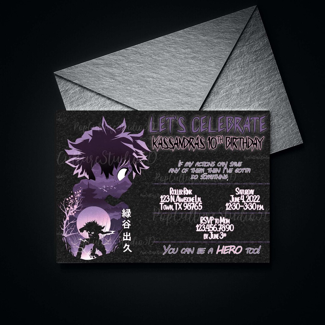Editable Hero Training Birthday Invitation Alt Color – Purple Anime ...