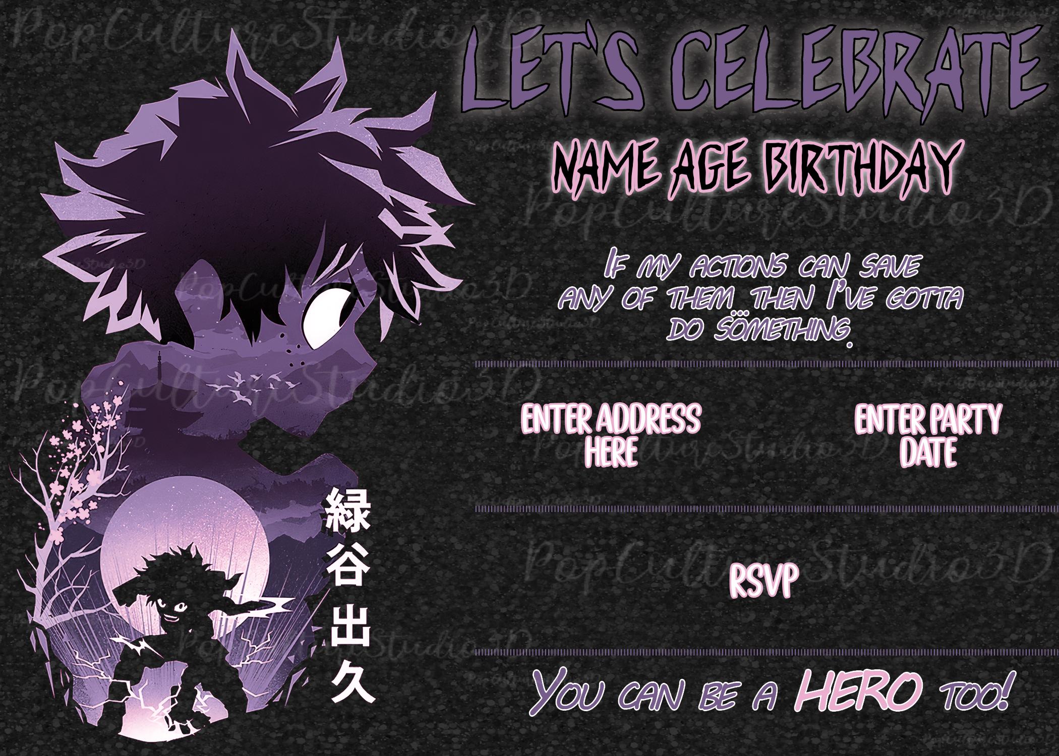 Editable Hero Training Birthday Invitation Alt Color – Purple Anime ...