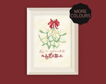 Bésame bajo el muérdago / Impresión festiva navideña / A5 A4 A3 / Arte sin marco / Póster colorido divertido / Regalo