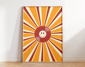 Smiley Sun Ray Retro imprimible Descargar - Impresión de arte de pared de póster