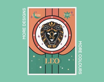 Impresión del Zodíaco del Horóscopo / Leo / 23 de julio - 22 de agosto / A5 A4 A3 / Arte sin marco /