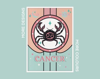 Impresión del Zodíaco del Horóscopo / Cáncer / 21 de junio - 22 de julio / A5 A4 A3 / Arte sin marco /