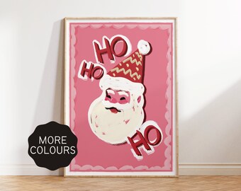 ¡Ho, ho, ho! Papá Noel / Lámina navideña festiva / Tamaños A5, A4 y A3 / Arte sin marco / Póster divertido y colorido / Regalo