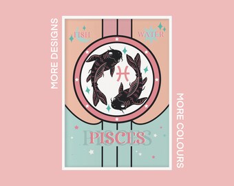 Horóscopo Zodiac Print / Piscis / 19 de febrero - 20 de marzo / A5 A4 A3 / Arte sin marco /