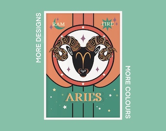 Lámina del horóscopo zodiacal / Aries / 21 de marzo - 19 de abril / A5 A4 A3 / Arte sin marco /