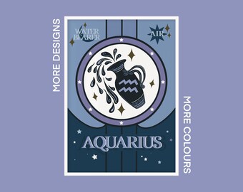 Impresión del Zodíaco del Horóscopo / Acuario / 20 de enero - 18 de febrero / A5 A4 A3 / Arte sin marco /