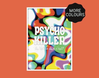 Taking Heads - Psycho Killer / Letras impresas / Impresión musical / A5 A4 A3 / Arte indie rock sin marco / Póster colorido divertido / Regalo
