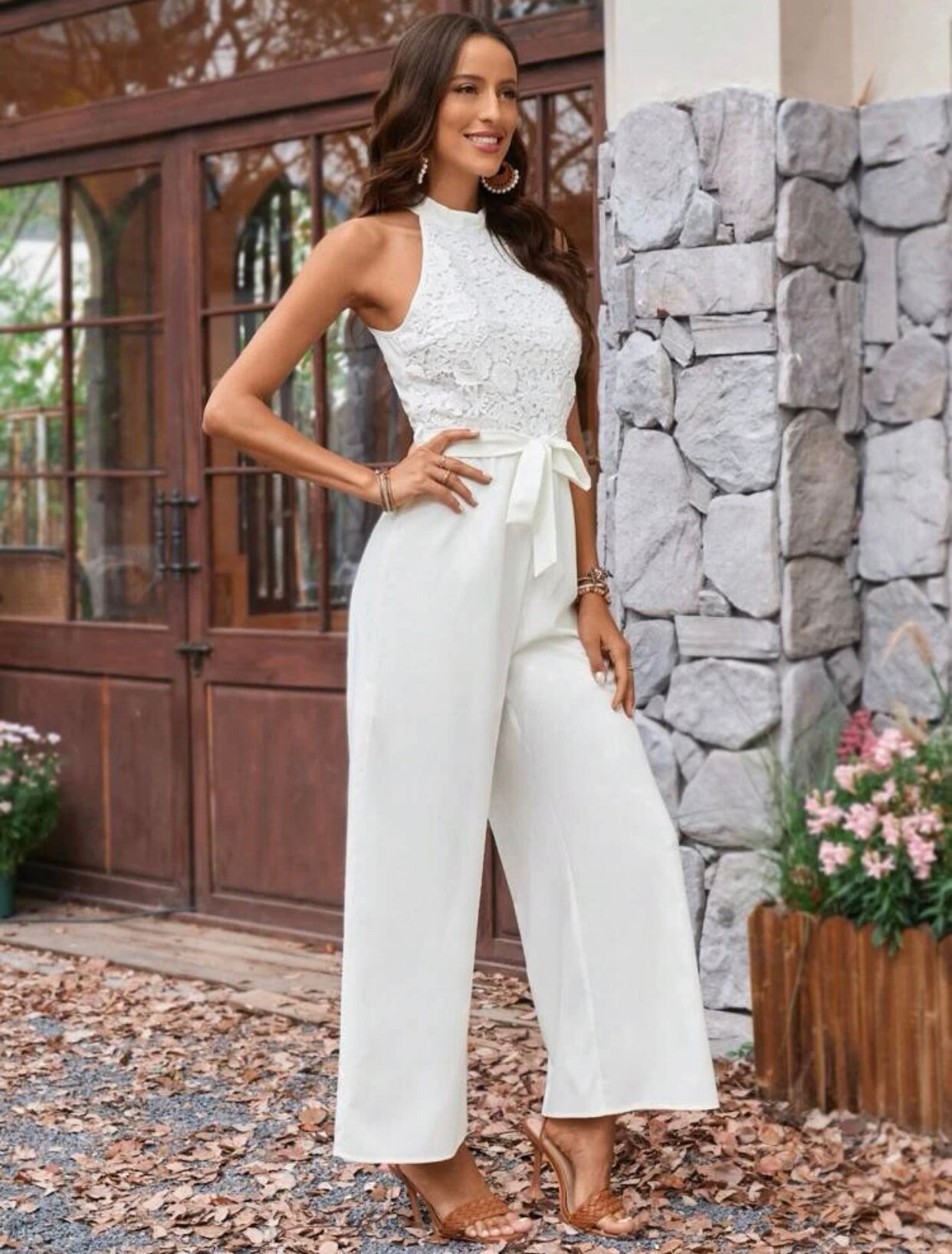 Elegant Long Jumpsuit Lace Corset Jumpsuit White Jumpsuit Ceremony Suit