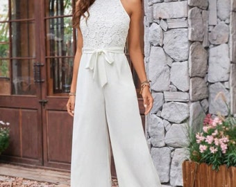 Elegant Long Jumpsuit | Lace Corset Jumpsuit | White Jumpsuit | Ceremony Suit | Wedding Dress | Rompers | Wide Leg Pants Bridal | Tuta