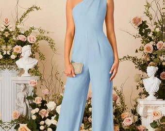 Elegant Long Jumpsuit | One Shoulder Jumpsuit | Bridesmaid Jumpsuit | Ceremony Suit | Wedding Dresses | Rompers | Wide Leg Pants Bridal | Suit