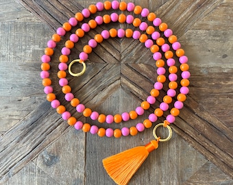Mobile Phone Chain Wooden Beads, Pink Orange