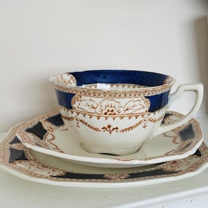 Antique Hilditch Hand-Painted Porcelain Tea Cup Trio