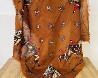 Vintage Scarf Horses Equestrian Brown