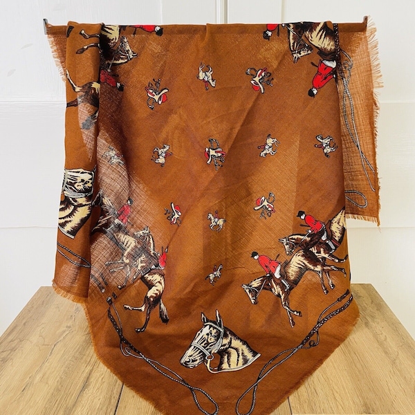 Vintage Scarf Horses Equestrian Brown