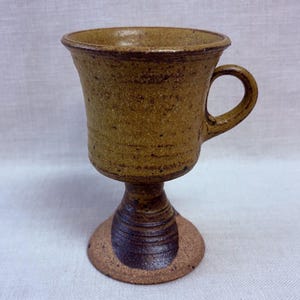 Large Studio Pottery Chalice -  Handmade Stoneware Goblet 17cm - Rustic Brown Ceramic Wine Cup