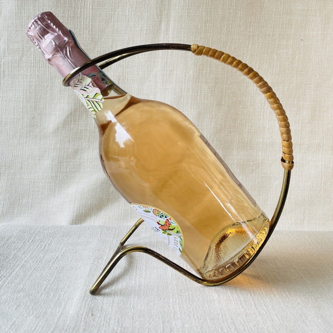 MCM Aubock Style Wine Bottle Holder/ Pourer Brass W/ Rattan Etsy