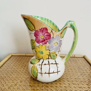 Vintage Italian Floral Pitcher Vase – Hand-Painted Folk Art Ceramic