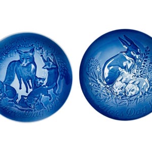 Royal Copenhagen Plate 1979 Mothers Day - Porcelain Collector Plate Gift - Animal Wall Hanging - Fox Vintage Blue Plate Rabbit