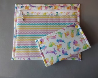 Pastel Bunnies Vinyl Front Project Bag & Notion Wallet Set