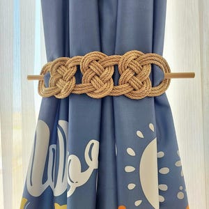 2 Pieces Nautical Knot Jute Rope Curtain Tieback - Handwoven Macrame Curtain Holder - Including Wooden Sticks