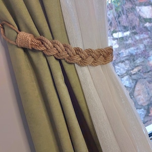 Braided Jute Rope Curtain Tiebacks - Coastal Beach House Decor - 2 pcs