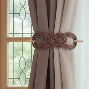 Set of 2 - Brown Cotton Rope Curtain Tiebacks - Farmhouse Window Decor