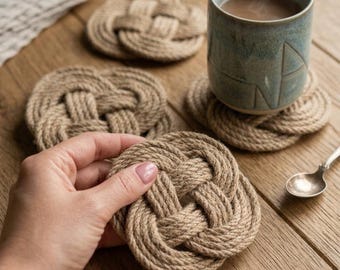 Handmade Jute Rope Coasters, Nautical Decor Gift (Set of 6/12)