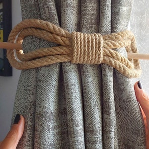 2 Pcs Exquisite Jute Rope Curtain Tiebacks with Wooden Rods - Elegant and Stylish Window Accessories
