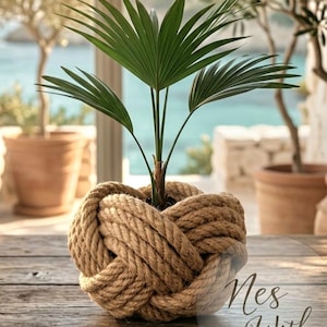 Hand-Knotted Jute Rope Basket, Decorative Flower Planter Cover, Woven Storage Bowl, 13cm Height, Small Indoor Plant Pot Holder, Boho Gift